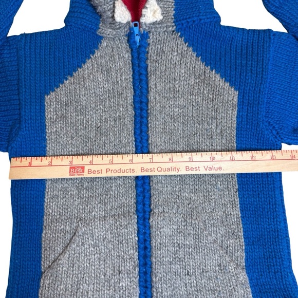 ECC Shark Sweater‎ 100% Wool Full Zip Youth 6 Blue Gray Ecuadorian Clothing Co - Picture 8 of 11